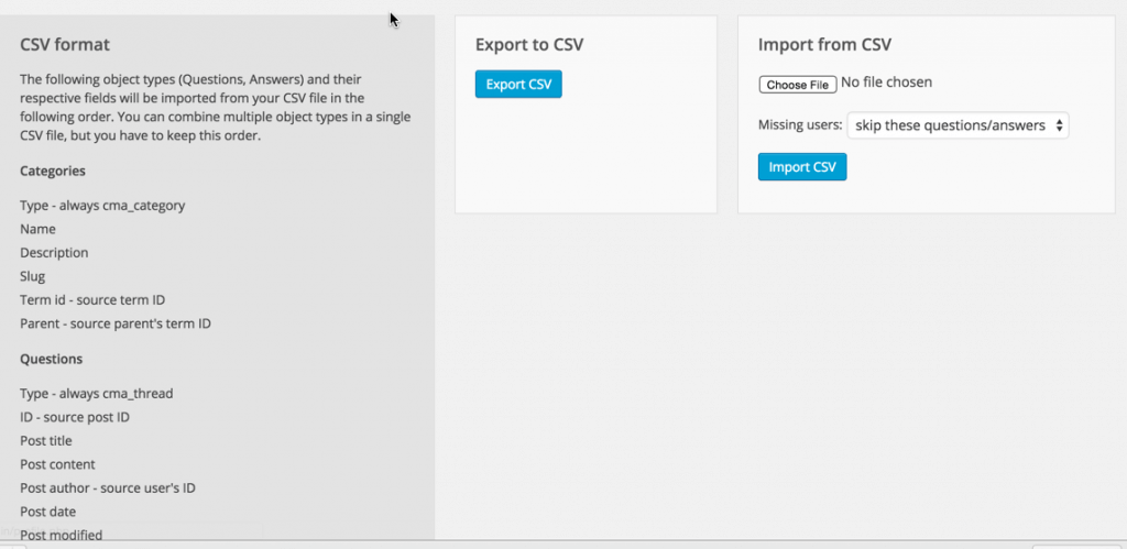 WordPress Forum Import and Export Dashbard